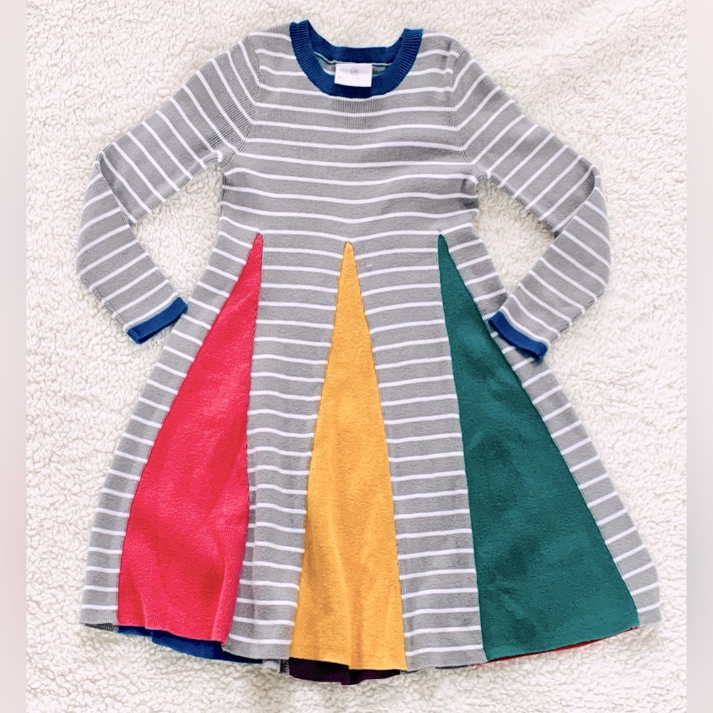 HANNA ANDERSSON HAPPY DAY Mast Gray Twirl Sweater Dress size 120 6-7YRS SOFT